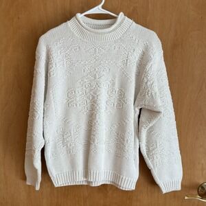 Vtg Alps Sweater‎ 90s Cream Off White Pullover Knit Woven Unisex Small
